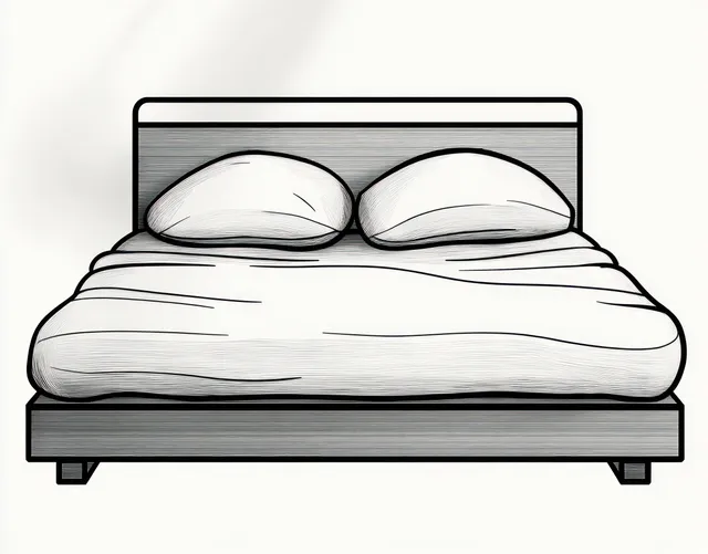 Minimalist bed with white bedding and two pillows on a wooden frame in a clean bedroom setting.