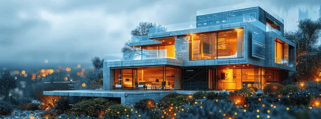 Futuristic eco home with rooftop solar panels and glowing energy storage battery