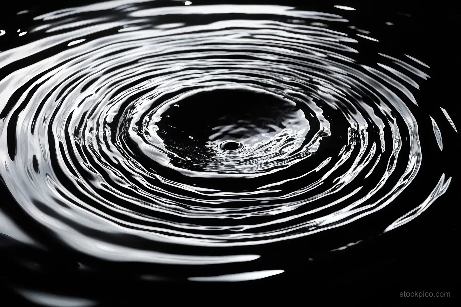 Concentric ripples on dark water with bright shimmering reflections forming circular rings.