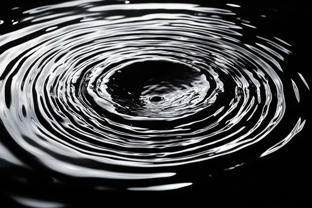Concentric ripples on dark water with bright shimmering reflections forming circular rings.