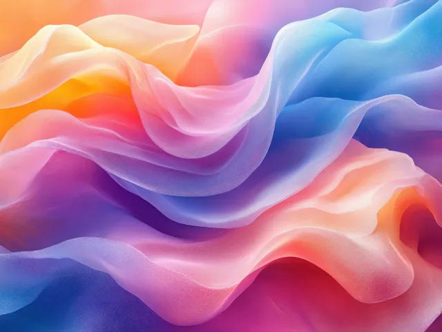 Fluid ribbon abstract with pink and blue waves and soft glowing highlights