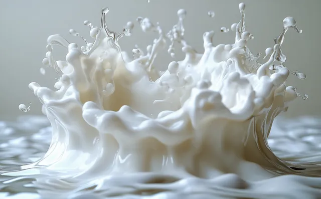 Milk splash crown with glossy ripples in dramatic closeup