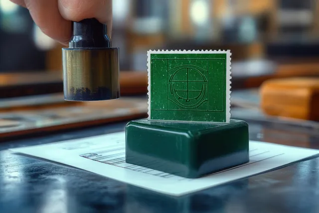 Hand Stamping Approved Contract Form on Office Desk