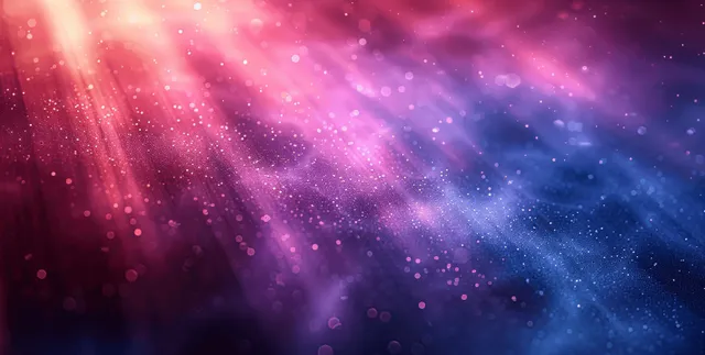 Violet and blue nebula gradient with blurred light rays and subtle film grain