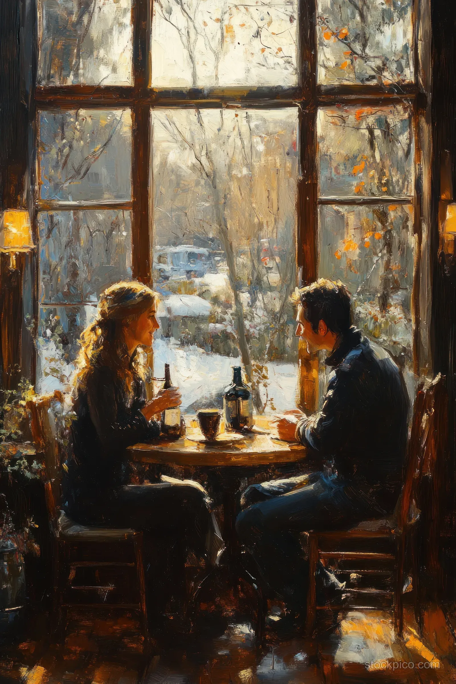 Two Black businesswomen converse on a couch with warm daylight coming through large windows.