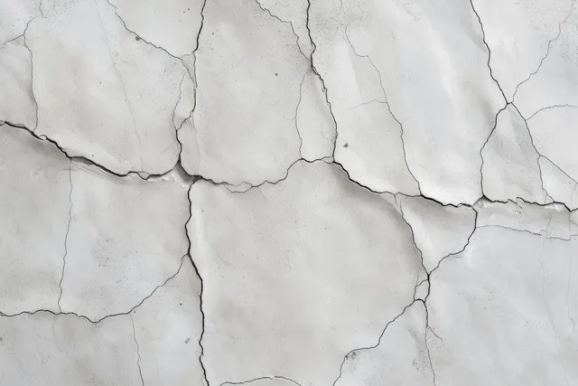 Closeup of a cracked white marble wall with grey veins and weathered surface texture.