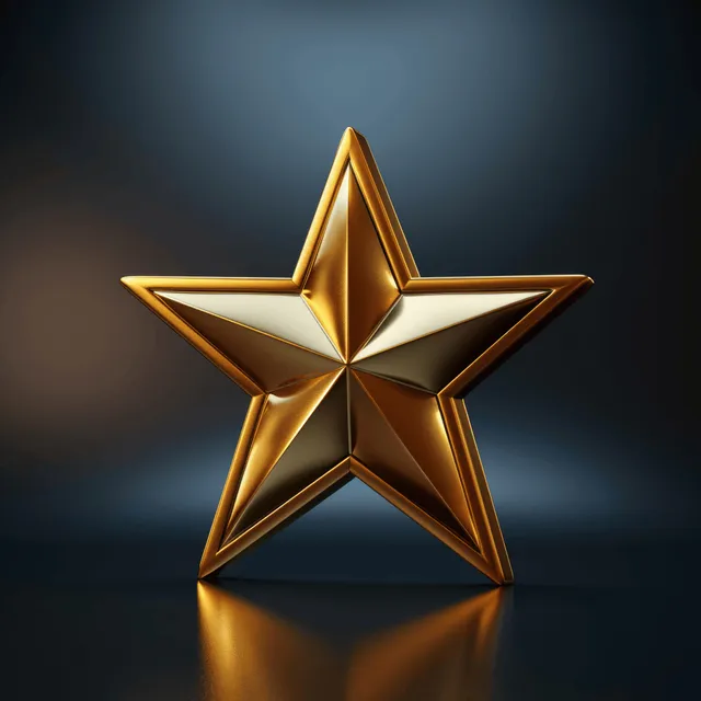 3D gold star icon glowing on dark background for rating, award, and recognition