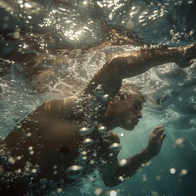 Male swimmer performs breaststroke underwater, sending bubbles and arms forward in clear water.