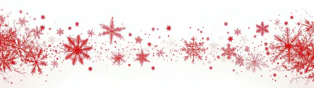 Red snowflake and floral pattern border stretching across a white winter background