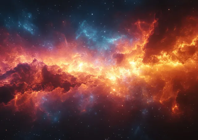 Supernova nebula explosion with electric lightning streaks across a warm cosmic cloud