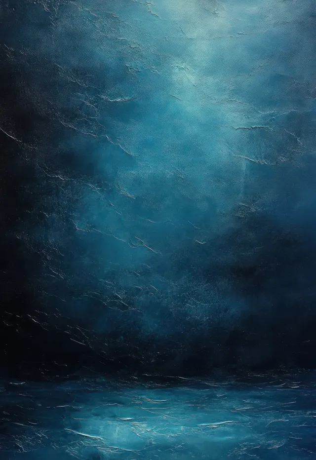 Moody blue abstract oil painting texture with misty gradients and subtle canvas grain