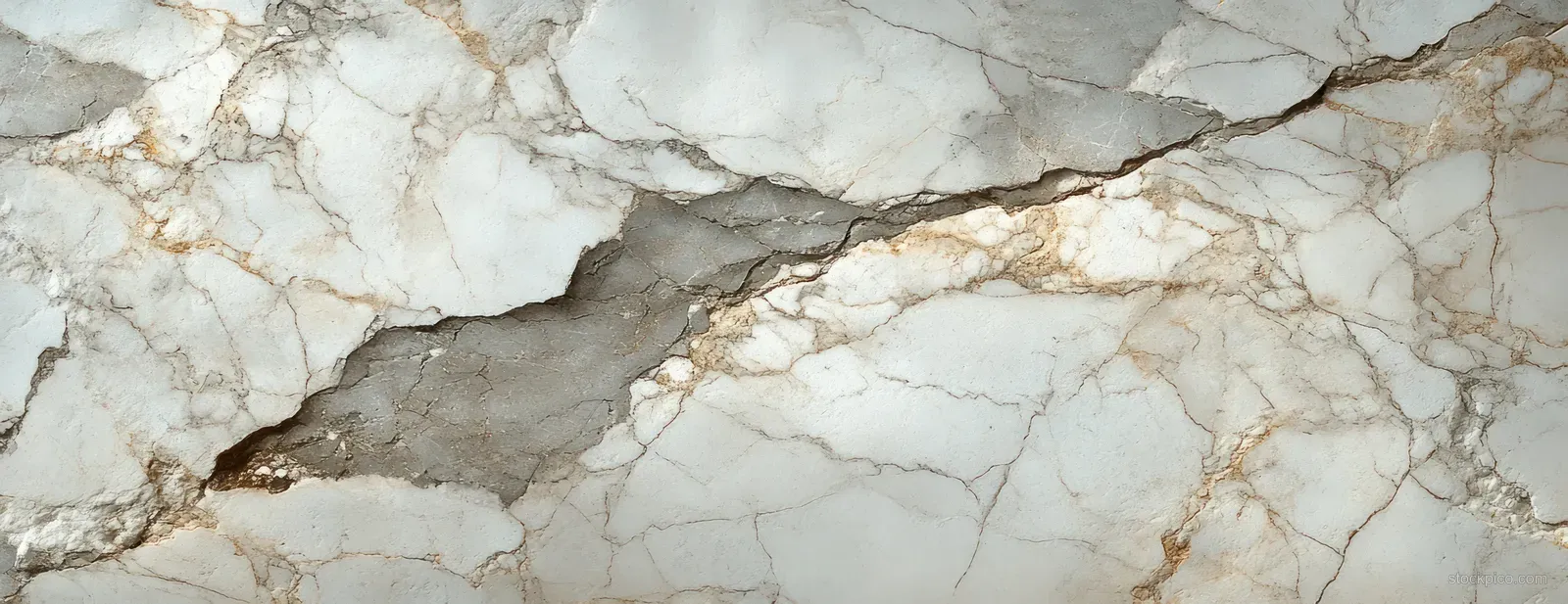 White marble surface with gray and beige veining lines across a smooth stone background.