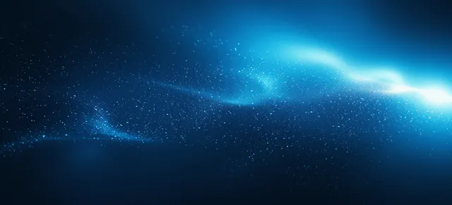 Blue glowing light rays over dark night sky gradient with grainy texture