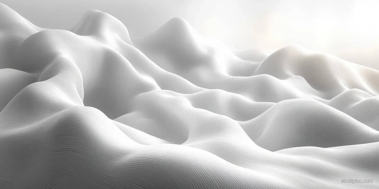 Minimalist white wave texture with flowing ridges and soft highlights across a textured surface.