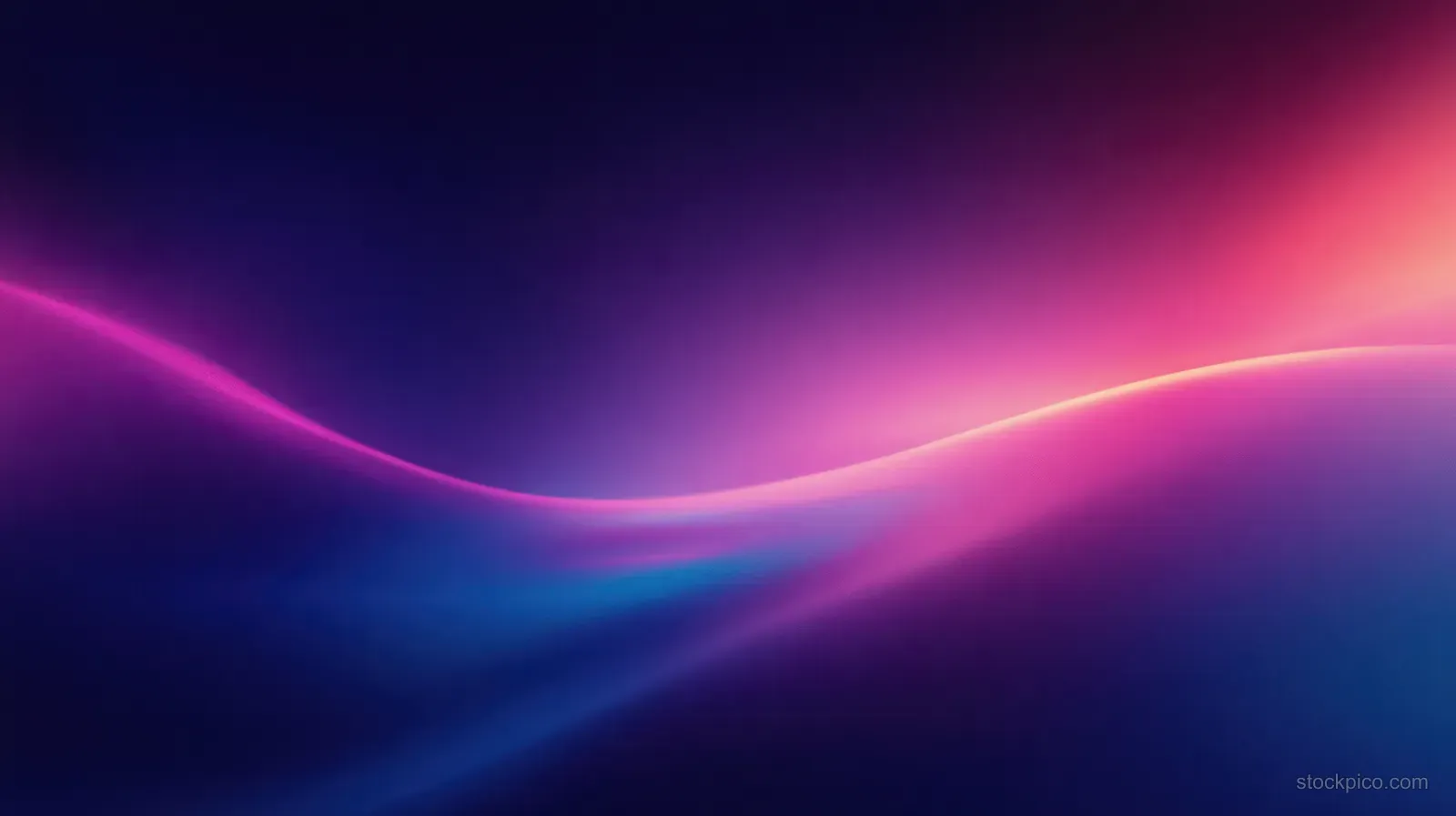 Dark blue and purple gradient abstract background with glowing wave curves and subtle grain texture.