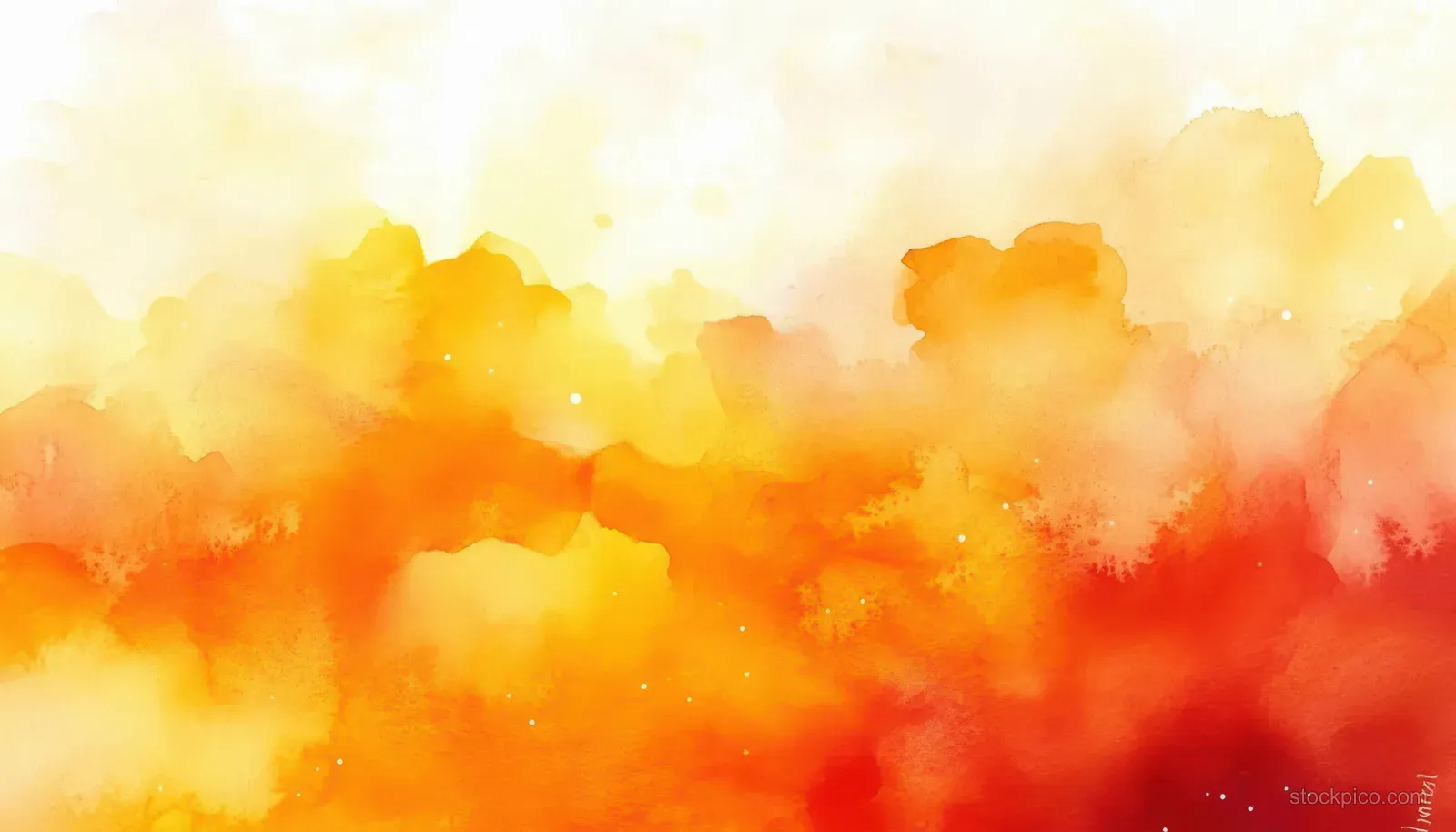 Orange and yellow watercolor abstract background with soft glowing light and cloudlike blurred washes.