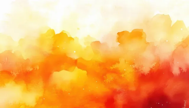 Warm orange and yellow watercolor abstract wash with soft sunlit glow and cloudlike haze