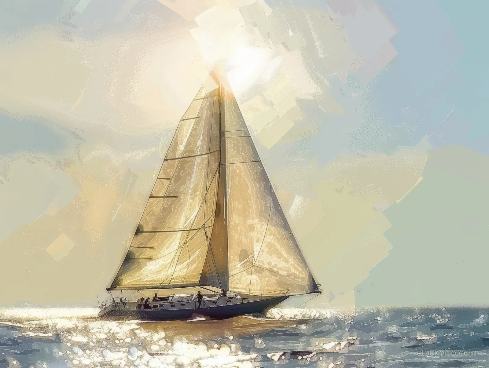 Skilled female sailors navigate a 49er FX in a serene, sunlit regatta scene filled with graceful motion and dramatic sail light.