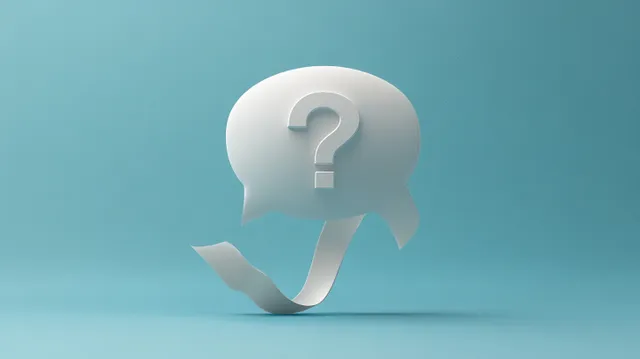 Minimalist speech bubble icon with question mark on soft blue gradient background with Who What Why