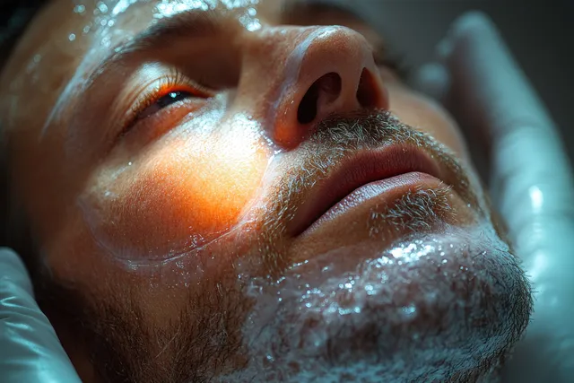 Dermatologist uses an electrocautery tip on a patient’s neck lesion, with visible glowing coagulation on skin.
