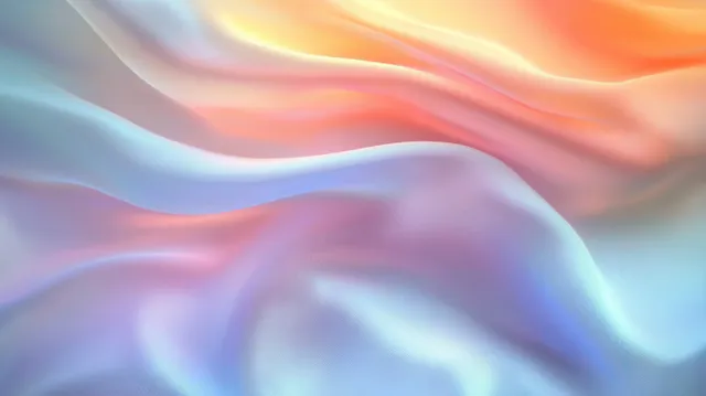Soft-focus abstract background with flowing pastel iridescent silk textures and dreamy holographic waves.