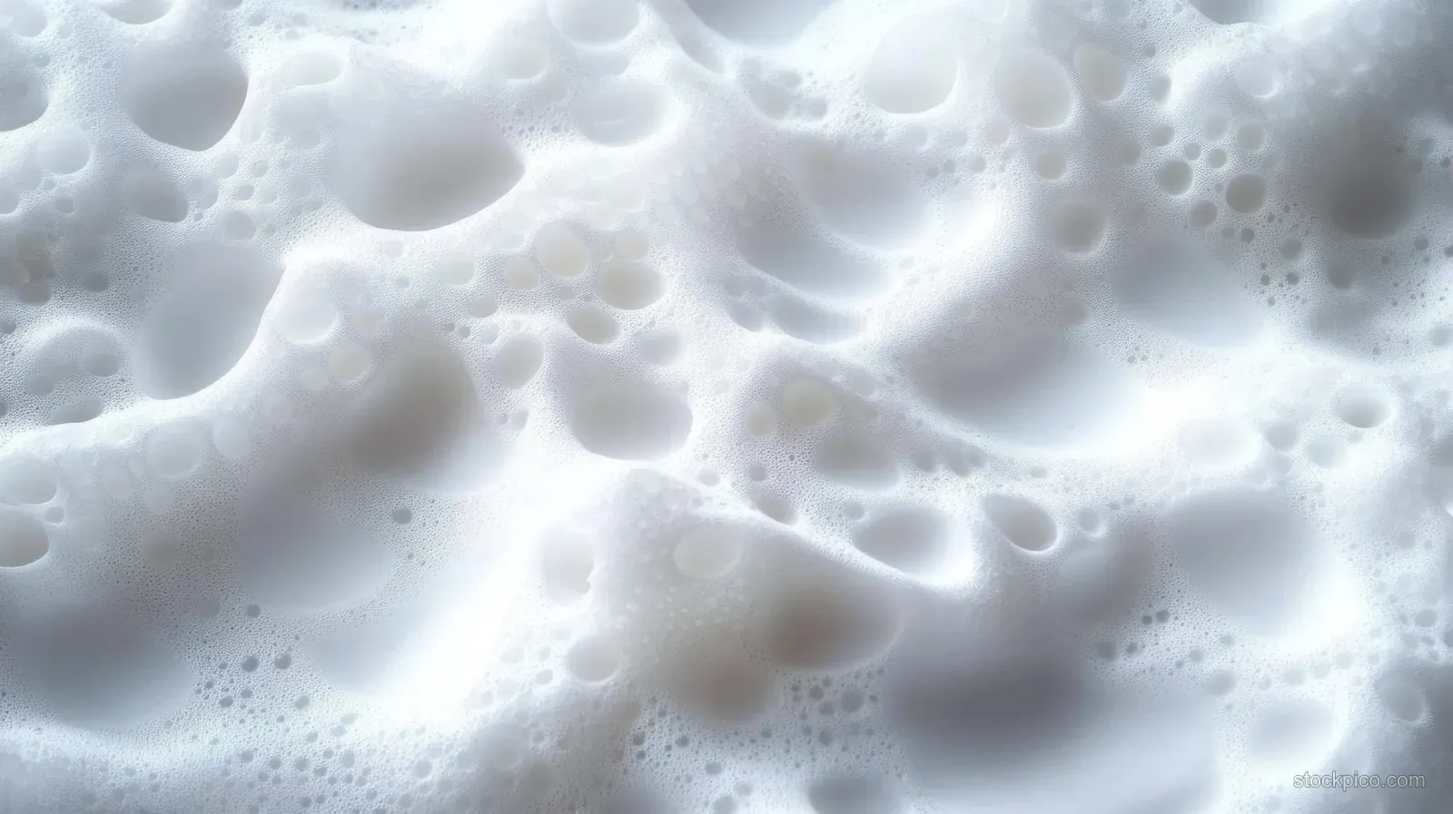 Thick white foam with mixed-size bubbles forms a dense frothy texture on a wet surface.