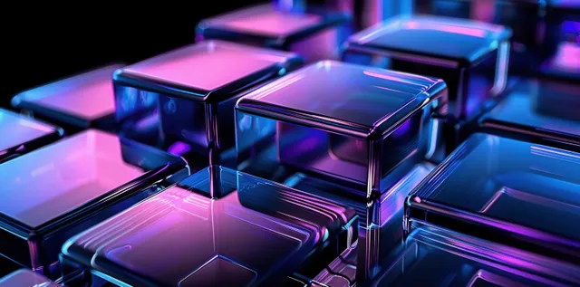 Blue and purple glass squares on dark abstract background