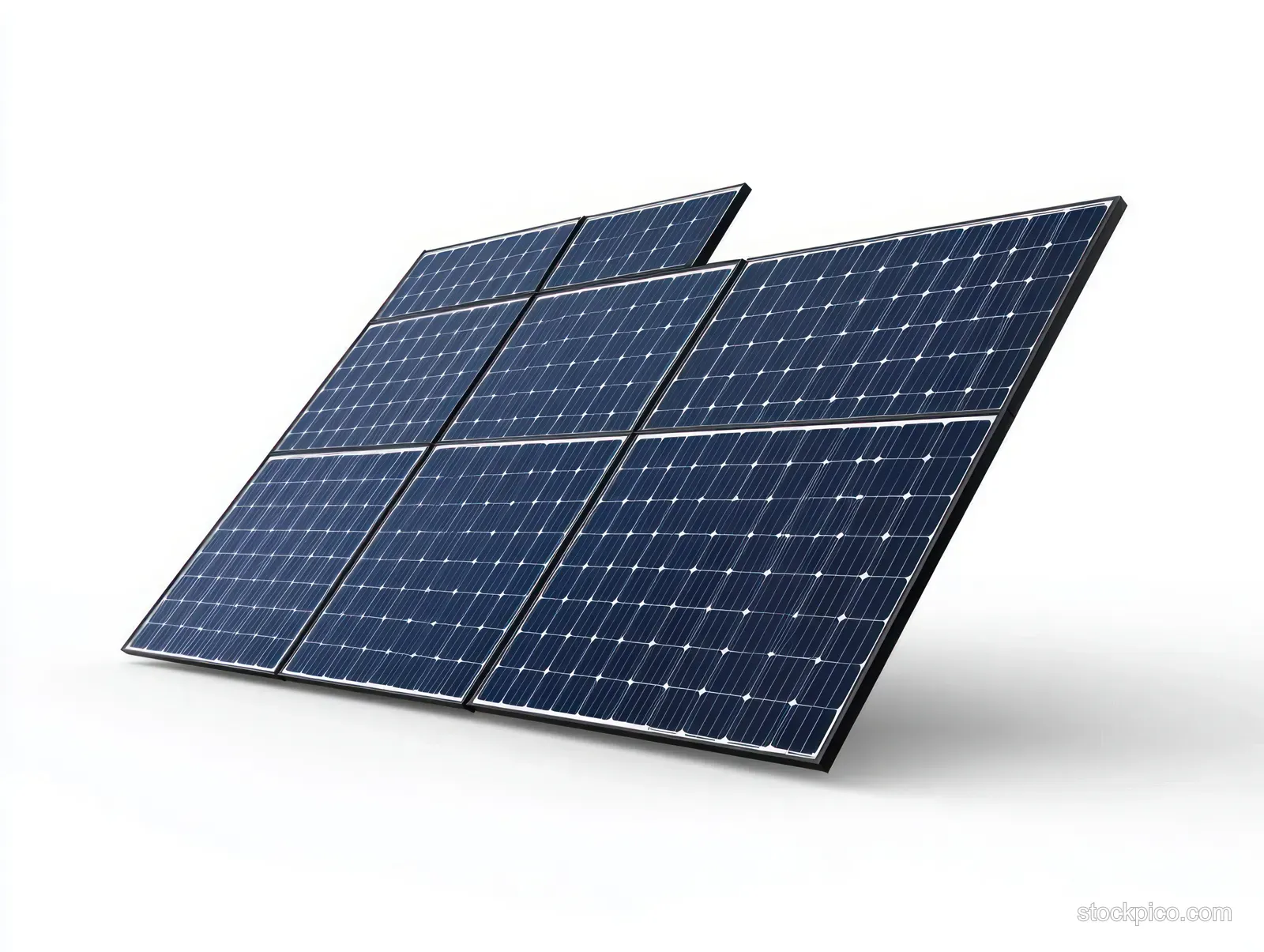 Nine blue solar panels arranged in a three-by-three grid on a white background.