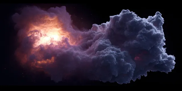 Glowing orange and purple cosmic gas clouds burst outward into dark space.