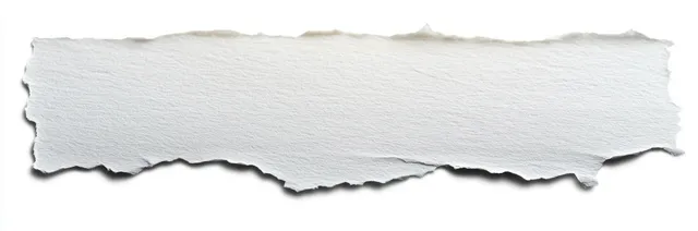 Torn white paper strip on a clean background with uneven deckled edges and soft shadow