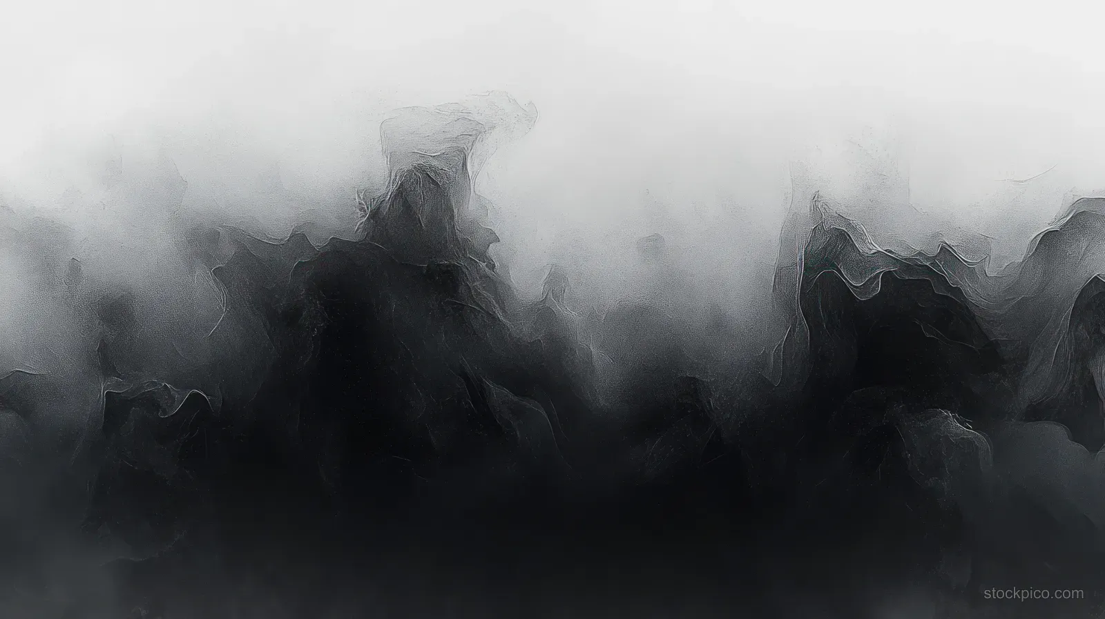 Abstract black watercolor ink wash fades into misty gray haze with blurred, fluid edges.