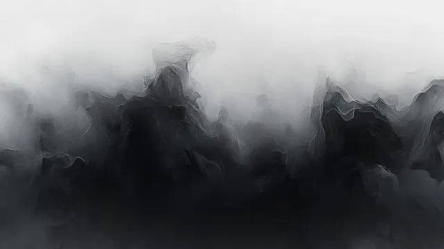 Abstract black watercolor ink wash fades into misty gray haze with blurred, fluid edges.