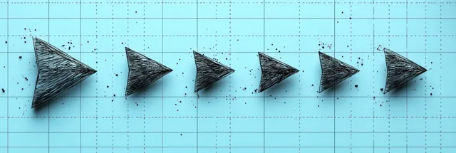 Hand-drawn black arrows on light blue grid paper, assorted directions and textures