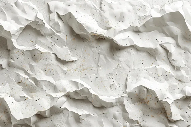 Close-up of a weathered white plaster wall with cracked layered texture and rough cement ridges.