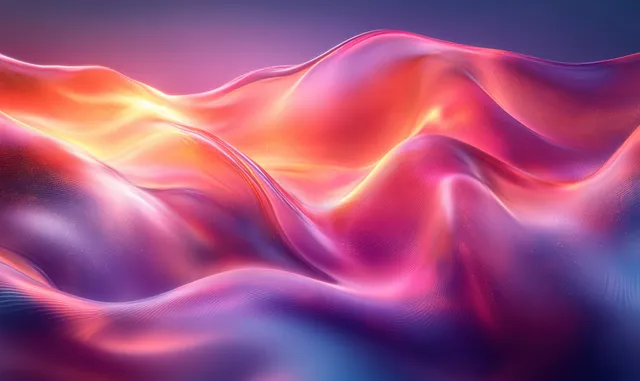 Iridescent wave ribbons with reflective glow under soft gradient lighting