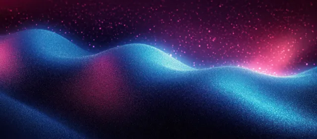 Neon blue purple pink wave gradient background with glowing speckled stardust texture