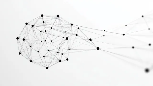Abstract network of black nodes connected by thin lines on clean white background