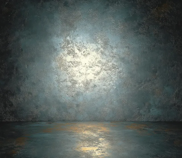 Abstract metallic wall texture with soft spotlight beam and shimmering gray-black gradients
