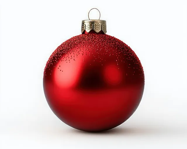 A glossy red Christmas ornament ball with a hanging loop isolated on a white background.