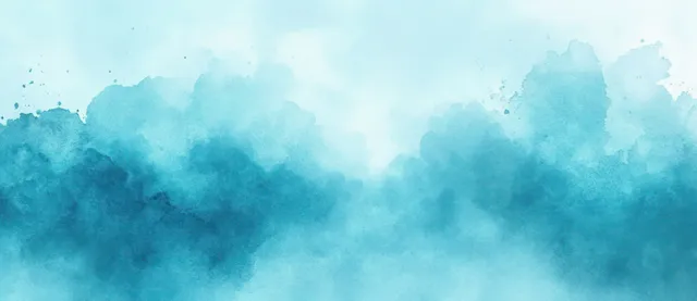Fundo de névoa em aquarela turquesa com pinceladas suaves mescladas e gradientes de luz difusos.