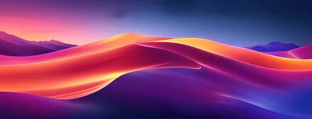 Glowing neon wave ridges with orange and magenta gradients across a purple mountain-like abstract landscape.