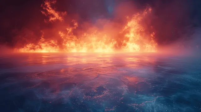 Abstract ice rink at night with glowing smoke clouds and smoky fog
