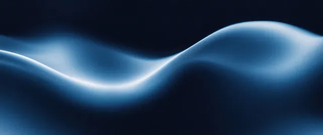Dark blue abstract wave lines with soft glow, flowing across a calm gradient background