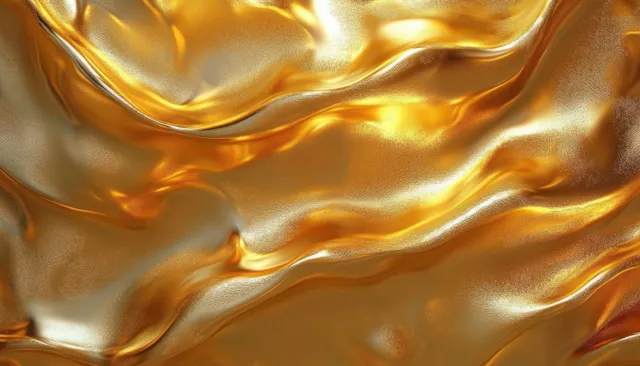 Liquid gold abstract waves with Art Deco curves and soft glowing highlights on textured background