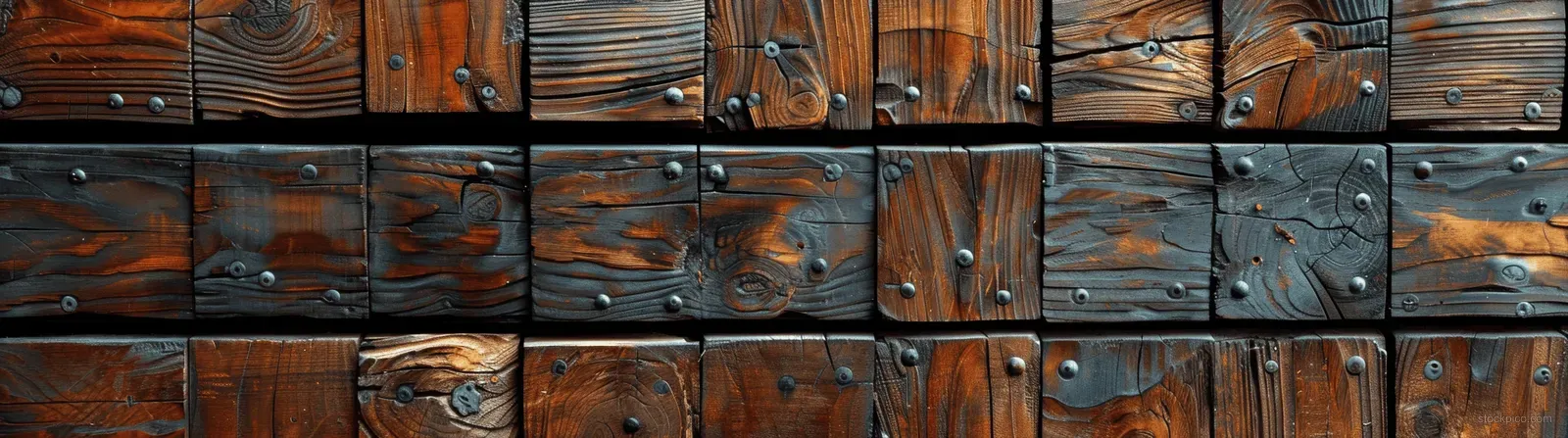 Brown wooden slats with visible grain and knots form a seamless textured wall panel pattern.