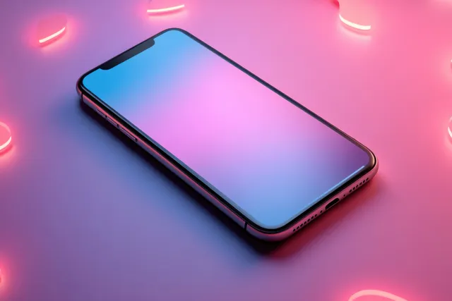 Minimal smartphone mockup with blank screen on pink gradient tech background