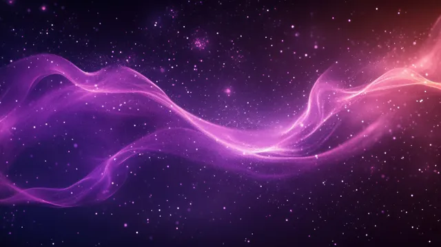 Purple and pink light waves ripple across a starry nebula filled with glowing specks.