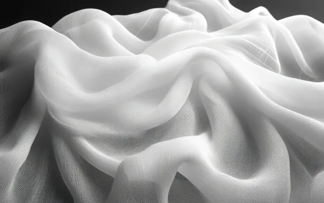 White twill silk scarf mockup draped over textured fabric with soft wrinkled folds.