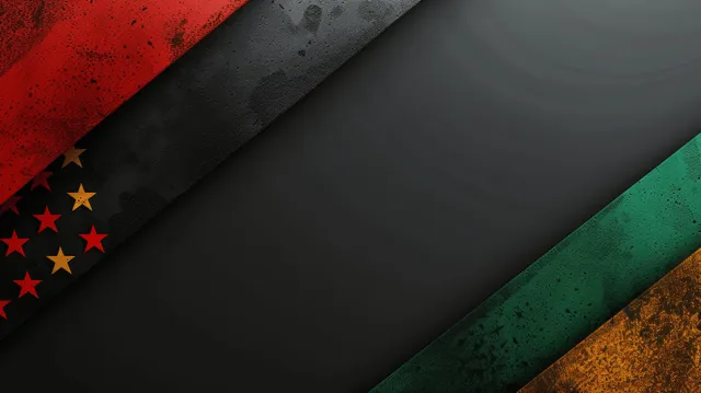 Black History Month banner with red green flag swashes and subtle star pattern backdrop