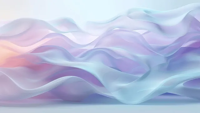 Minimal white room with pastel 3D wave ribbon rising across the walls